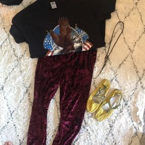 Crushed red maroon velvet jogger pants w/ pockets